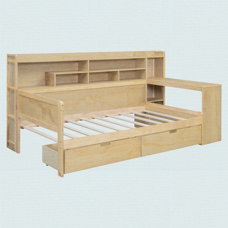Lit plateforme avec rangement multifonctionnel, Simple, Naturel