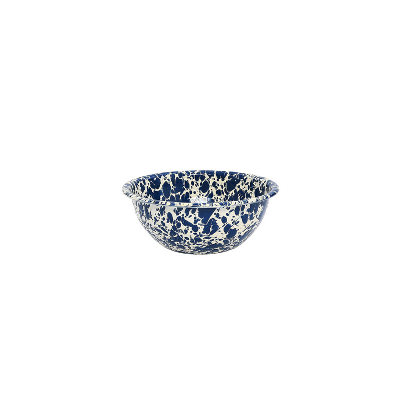 Crow Canyon Enamelware Splatter Cereal Bowls, Yellow, Navy/Cream