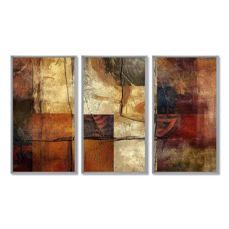 Dahianna - Ensemble d'art mural collage abstrait, Encadrement argenté, H 40 po x l 60 po x P 1 po