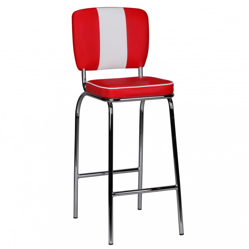 Upholstered Counter Stool with Metal Frame, Red/White