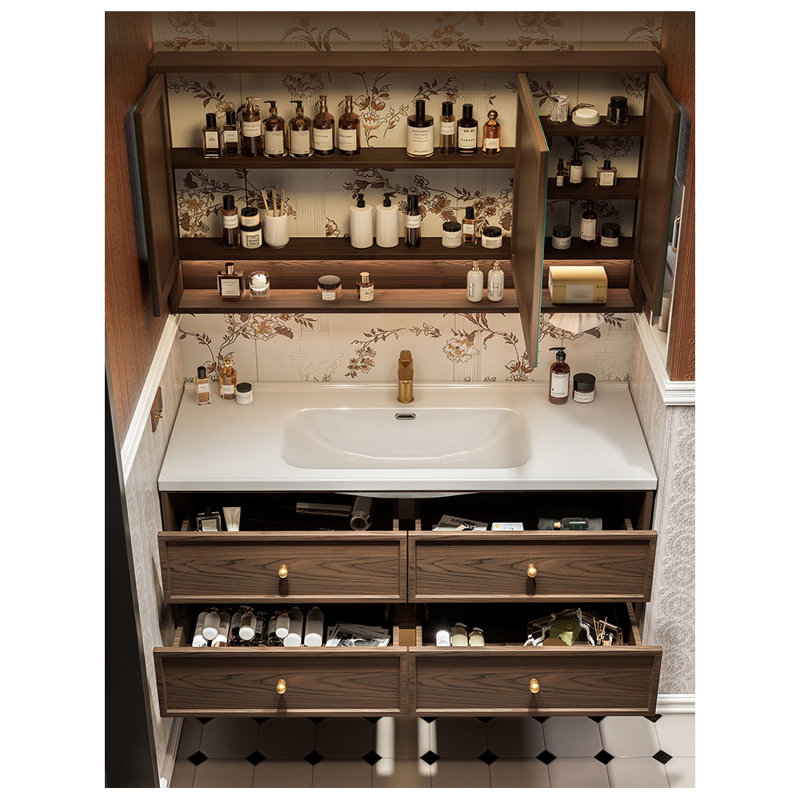 Armoire de salle de bain de style moyen-antique, H 19,68 po x l 47,24 po x P 21,65 po