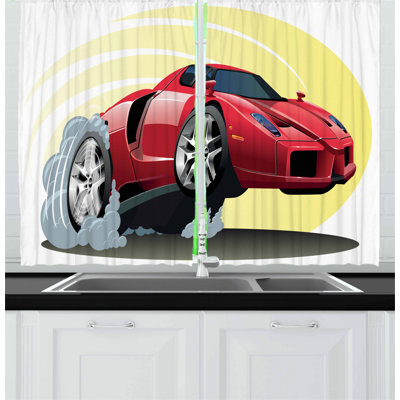 Cars 2 Piece Kitchen Curtain