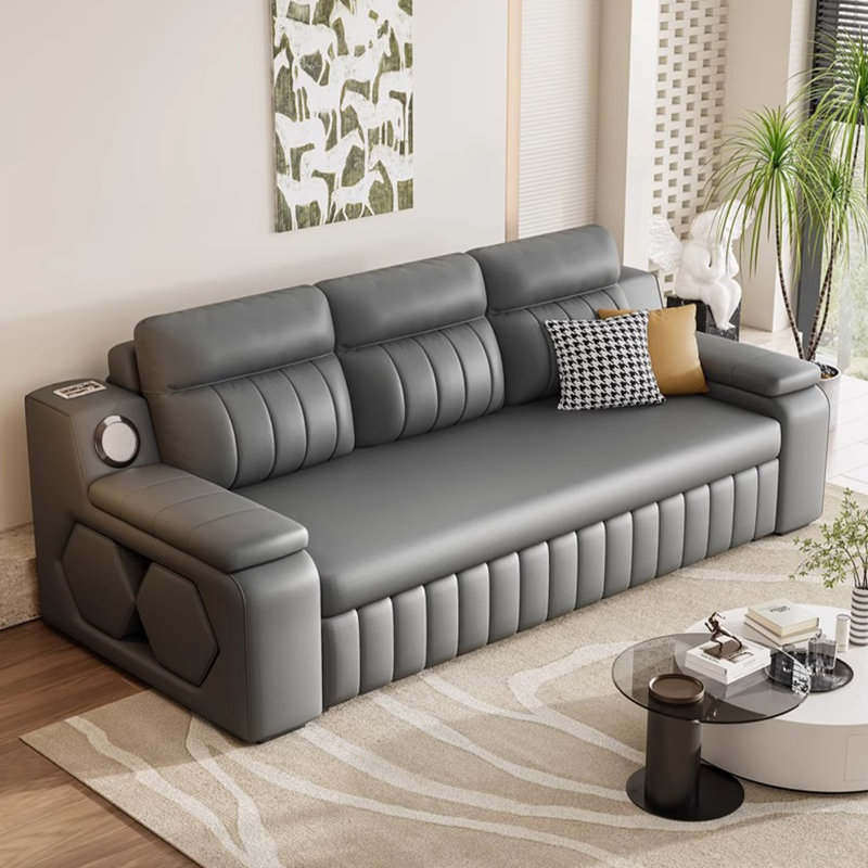 Cream Style Cat Scratch Resistant Leather Extendable Living Room Sofa, 33.5" H x 78.7" W x 32.3" D