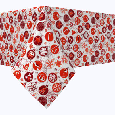 Eleigha  Rectangular Tablecloth, 100% Cotton, Red Holiday Ornaments