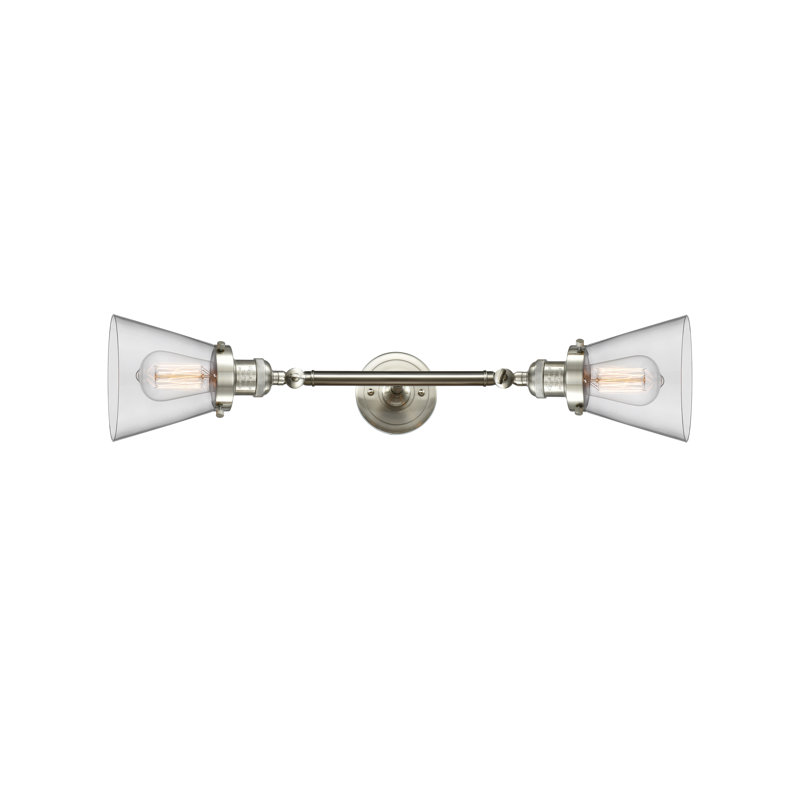 Éclairage de meuble-lavabo inclinable 2 lumières Cone, Ampoule à DEL rétro de 6 watts, Clair, Nickel poli