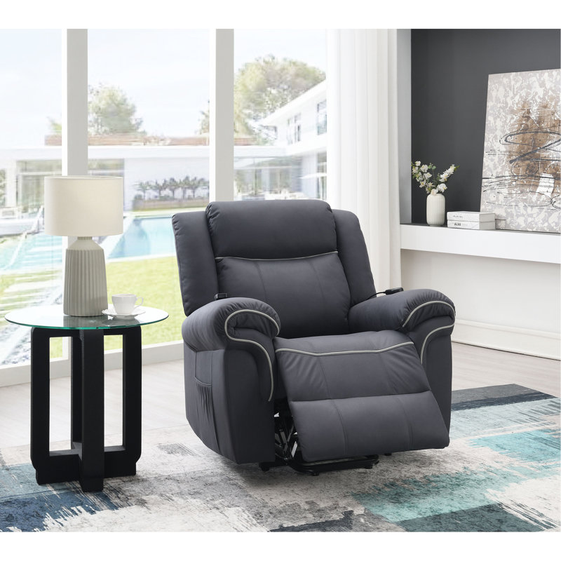 Cheru Power Motion Lift And Recliner Chair With Heated Massage, Dark Blue Microfiber