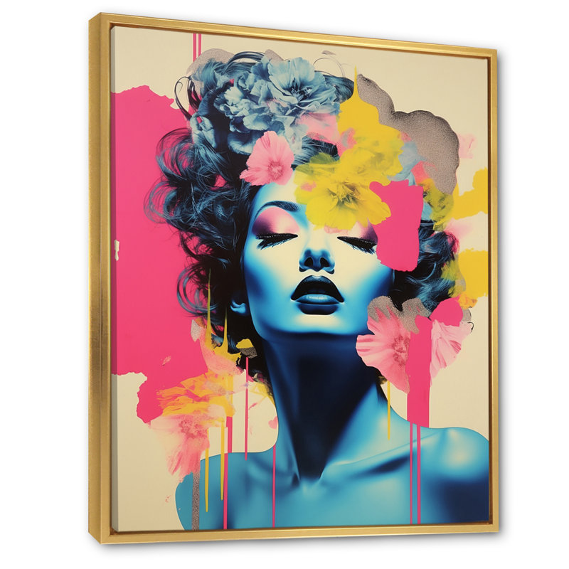 «Goddess Bliss Vintage», Pop art iconique, H 40 po x l 30 po x P 1,5 po, Cadre flottant doré