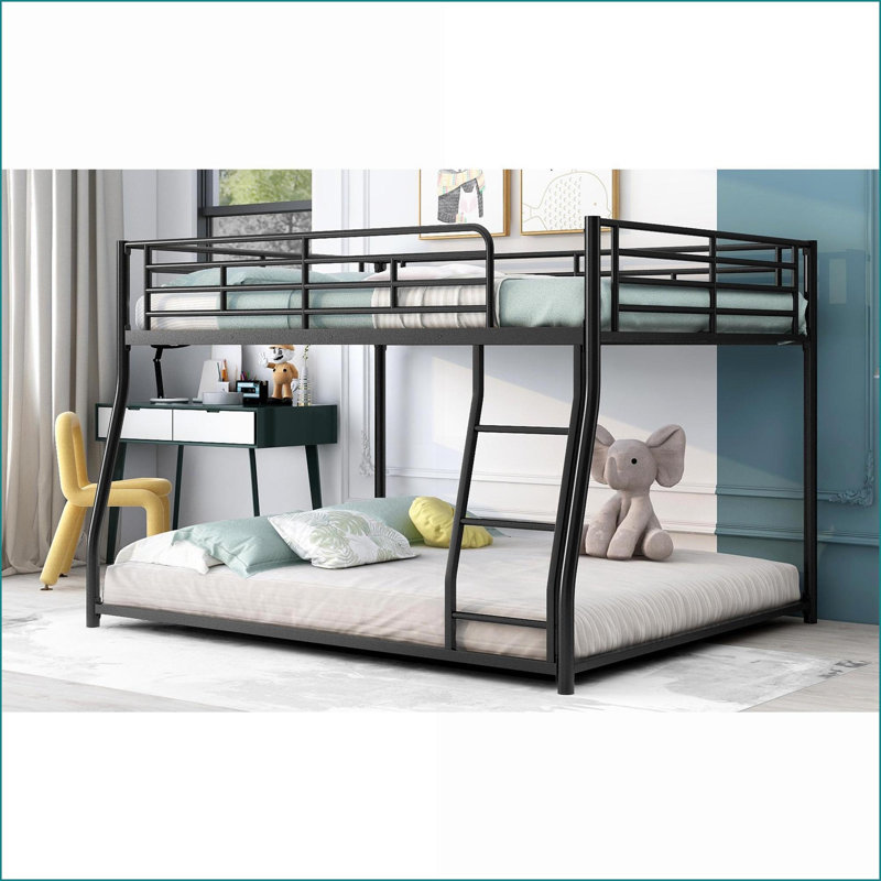 Full XL Over Queen Metal Bunk Bed - Space-Saving, No Box Spring Needed, Black for Bedroom/Guest Room