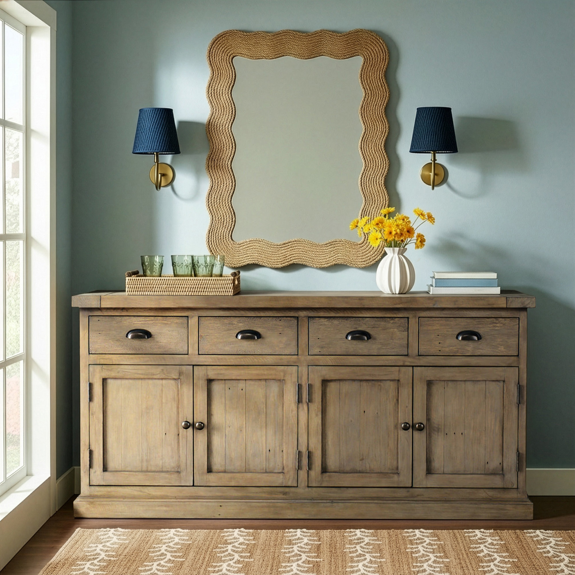 Kinston 74" Wide Solid Wood Sideboard, Distressed Brown