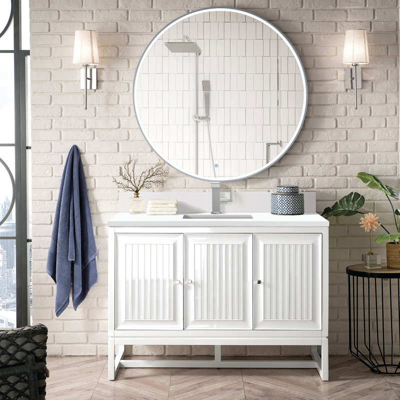 Athens 48'' W Single Vanity, Glossy White, White Zeus, 8" Widespread