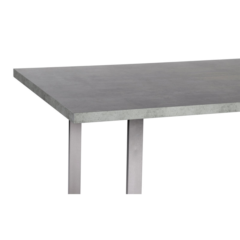 Table de salle à manger Fenton avec plateau en stratifié gris ciment et base en acier inoxydable brossé