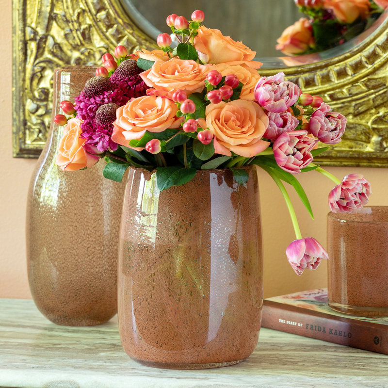 Salmon Glass Table Vase for Flowers or Candles