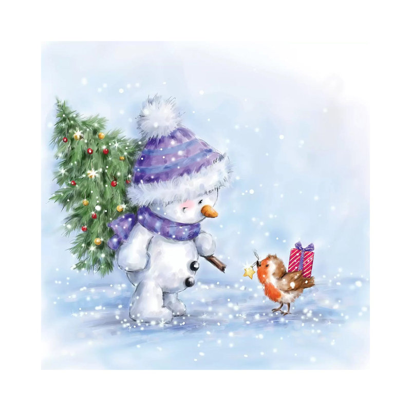 Snowman And Robin VII by MAKIKO - Wrapped Canvas Print, 66.04 cm H x 66.04 cm W x 3.175 cm D