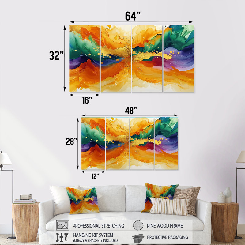 Nyleigh - reproduction d'art abstraite, art mural moderne sur toile, H 32 po x l 64 po, 4