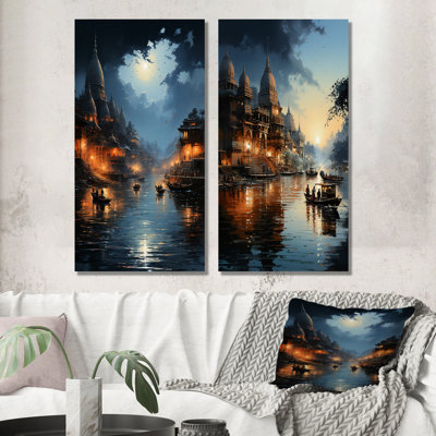 L'hindouisme divin Ganges River - ensemble de 2 reproductions d'art sur toile