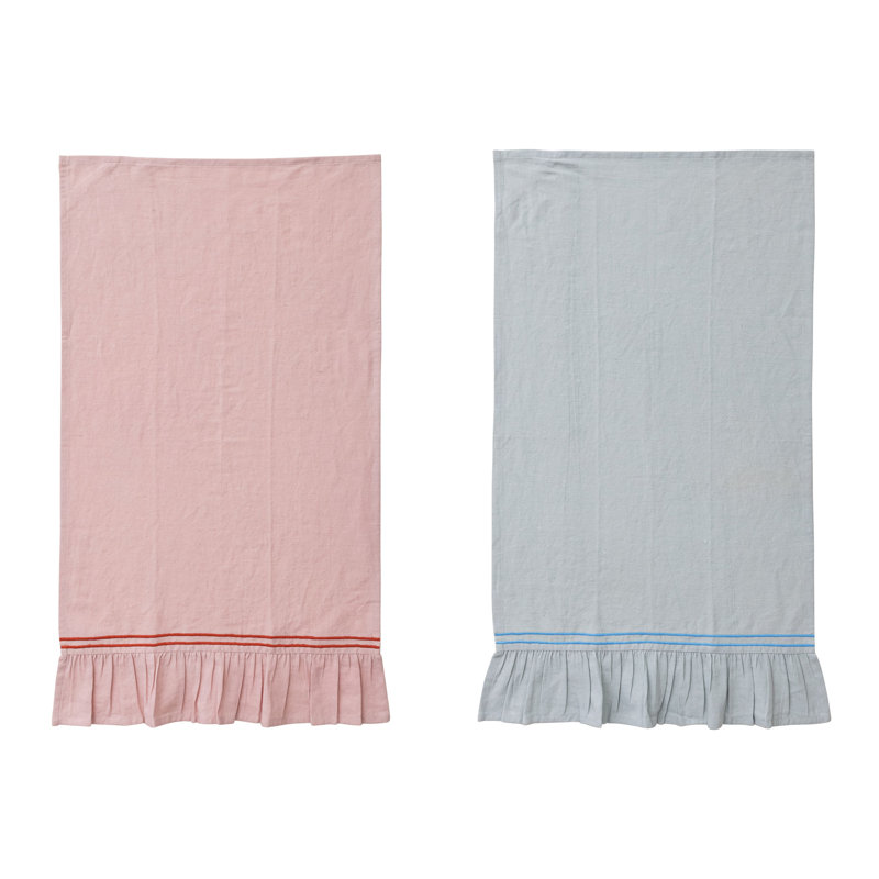 Ensemble de serviettes à thé en coton et lin à rayures brodées et à volants