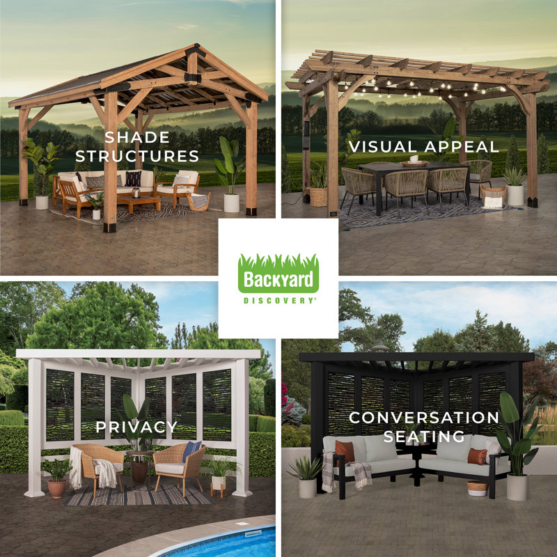 Verona Light Brown Cedar Wood Cabana Pergola with Bamboo Panels
