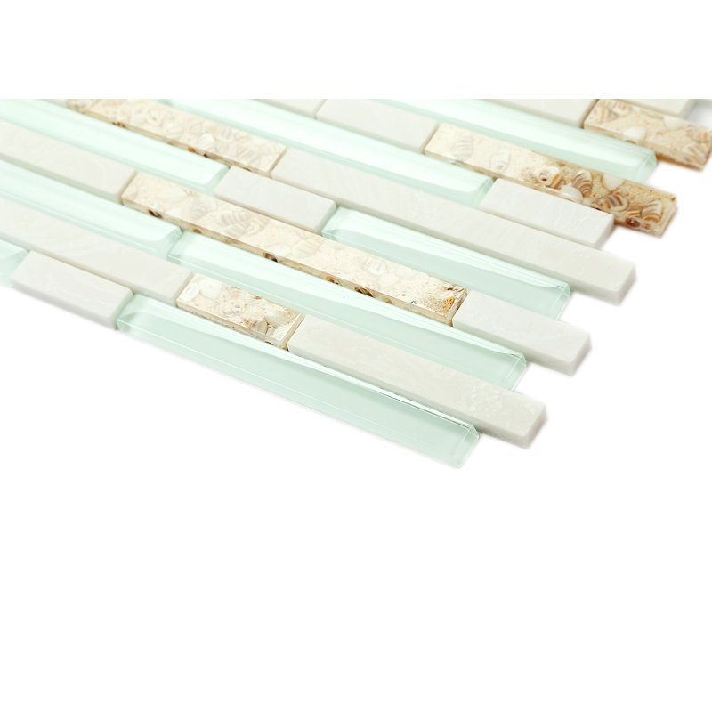 Tiffany Blue Straight Edge Engineered Stone/Glass/Seashell Mosaic Wall Tile