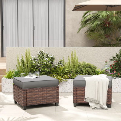 Ramsdell (PE) 25" Wicker Outdoor Ottoman With Cushion
