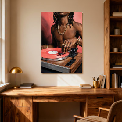 Fashion Man With Dreads Playing Red Vinyl Record