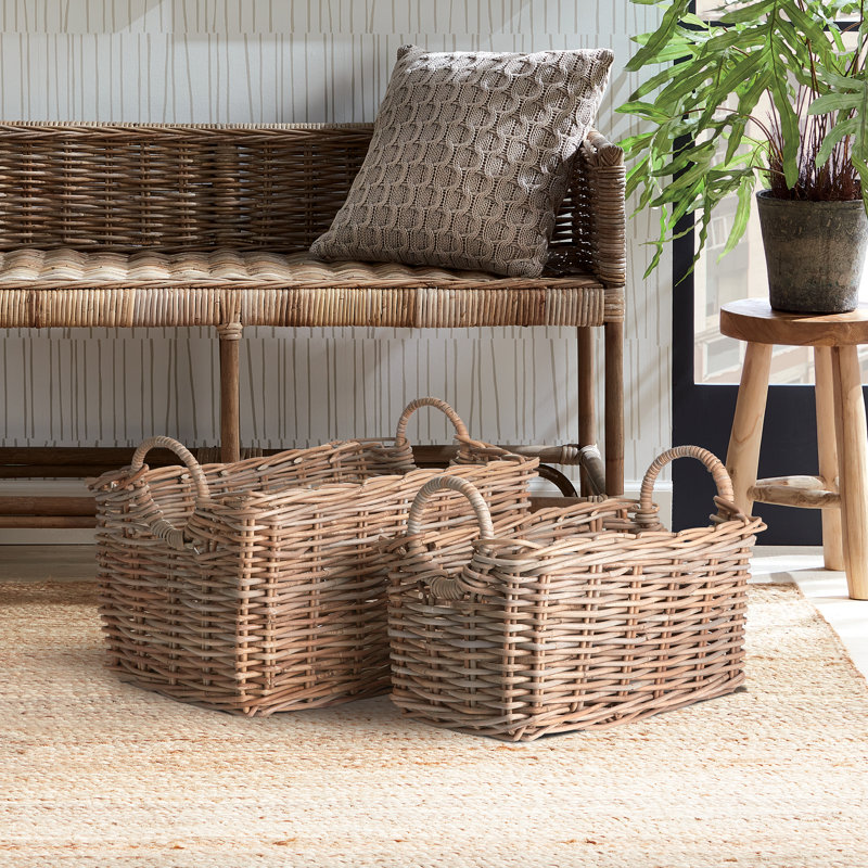 Nelda Handmade Seagrass Basket With Handles - Set of 2