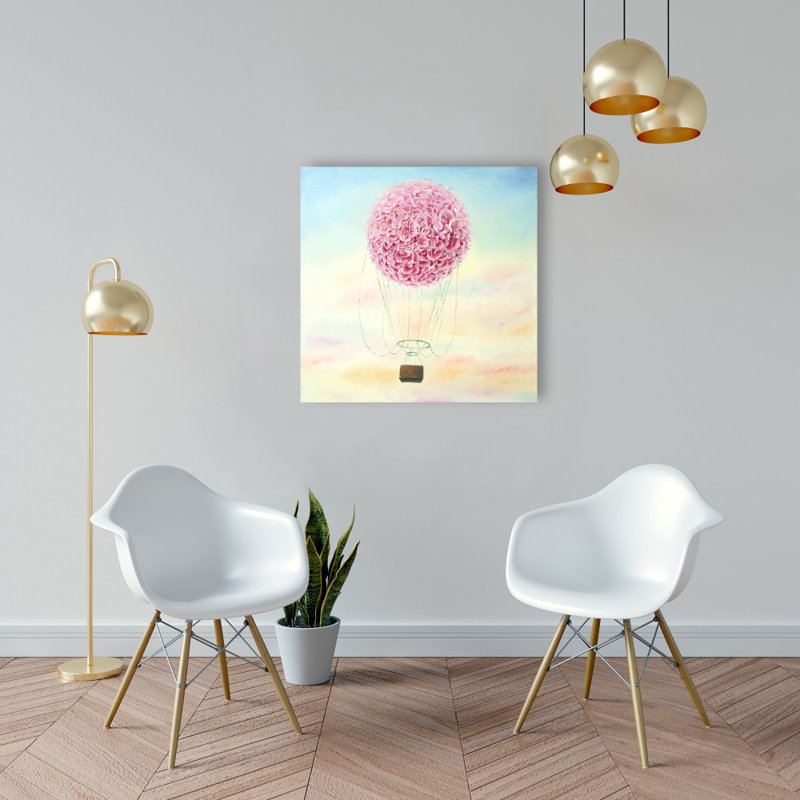 Hot Air Balloon Hydrangea Flowers Canvas | Bedroom Decor