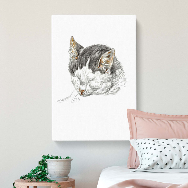 A Sketch of a Cat by Jean Bernard - Wrapped Canvas, 60cm H x 40cm W x 3cm D