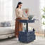 Table de bout roulante à hauteur ajustable laquée ultrabrillante avec station de charge et roues universelles avec freins, table à plateau relevable multifonctionnelle avec tiroirs de rangement pour la chambre à coucher du salon-129593851