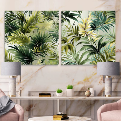 Tropical Lines Tropical Pattern - Coastal Tropical Acrylic Wall Art Glass Set Of 2