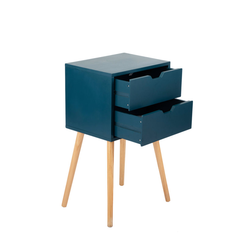 Table de bout bleue à 2 tiroirs Mid-Century pour le salon