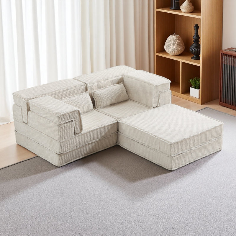 Compression Mahjong Sofa,Convertible Floor Sofa Bed,DIY Boneless Modular Sectional Sofa,No Assembly Required,Circle Fleece Fabric
