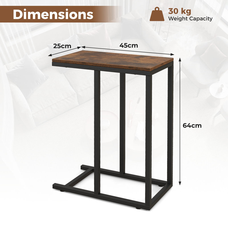 C-Shaped End Table For Couch And Bed 64 CM High Sofa Side Table, Brown