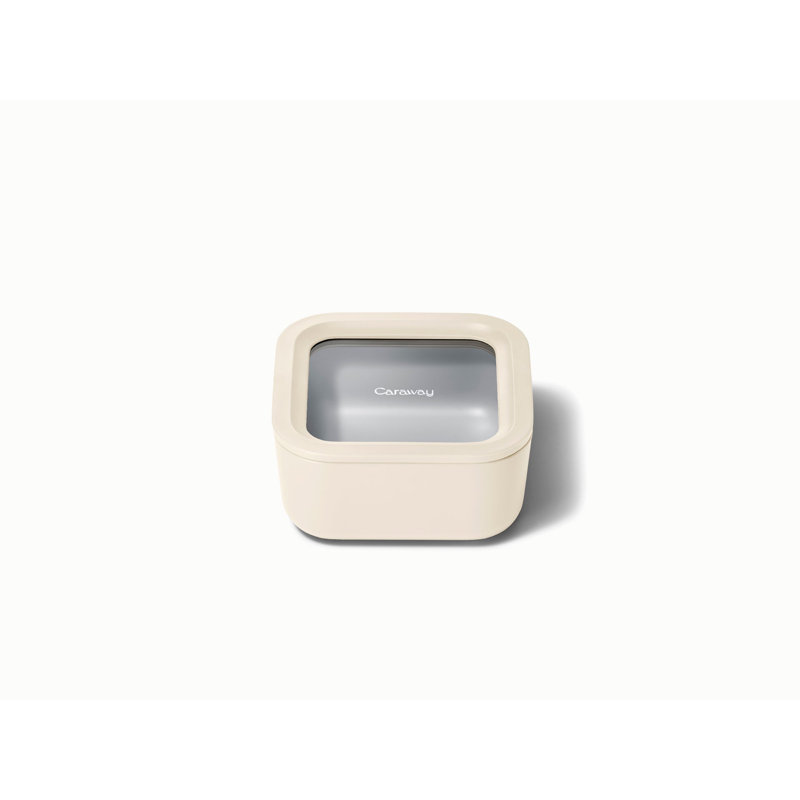 4.4 Cup Glass Food Container Square Shape W/ Lid, Cream