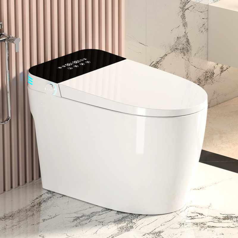 Toilette intelligente avec bidet intégré, eau chaude, sécheuse et technologie de jet siphonique nocturne, alimenté par batterie, plusieurs méthodes de rinçage, fonctions du bidet, siège chauffant, chasse automatique, chasse à distance,