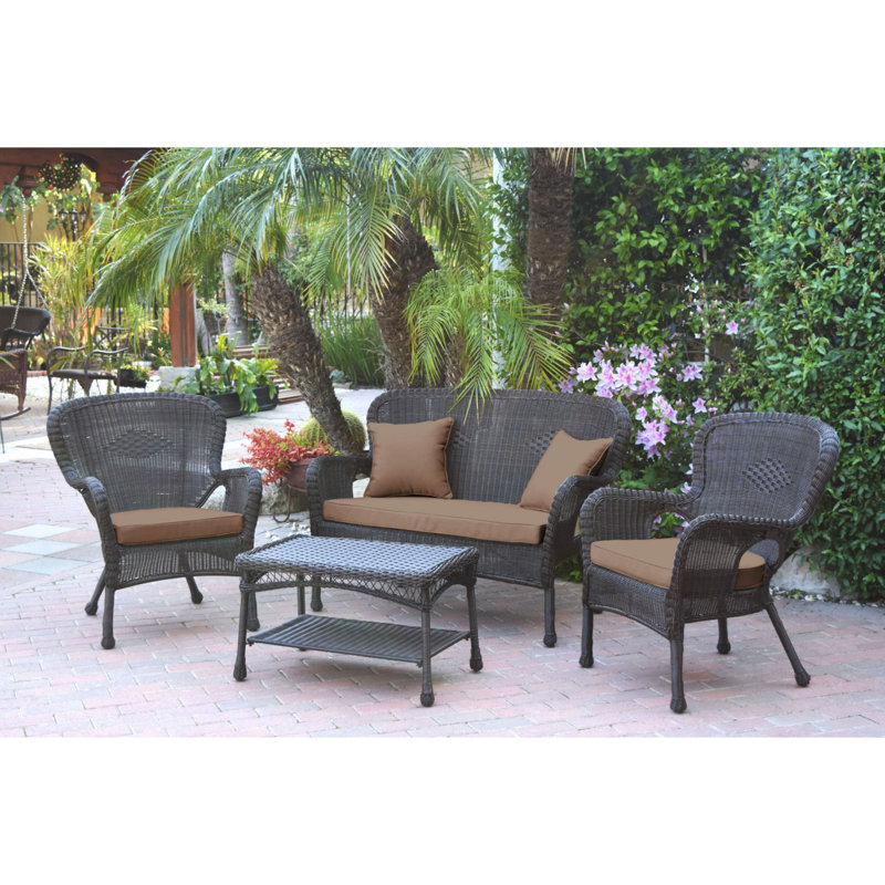 Bellas 4 Piece Sofa Set with Cushions, Brown, Espresso