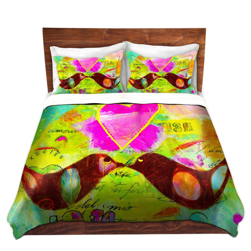 Ensemble de housse de couette love oiseaux, Housse de couette simple et deux taies décorative