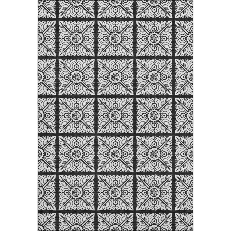 Tapis noir Prisco lavable à la machine de qualité supérieure, Rectangle 10 pi x 14 pi
