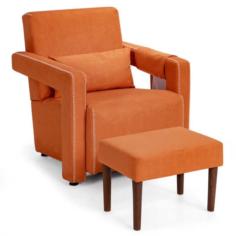 Laguer Faux Leather Armchair With Footstool, Orange
