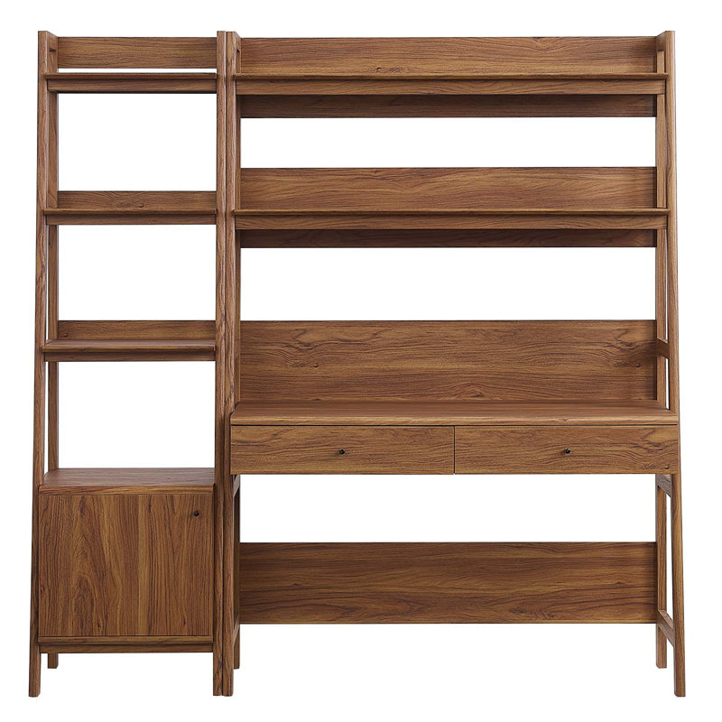 Modway Bixby 2-Piece Wood Office Desk and Bookshelf, Walnut
