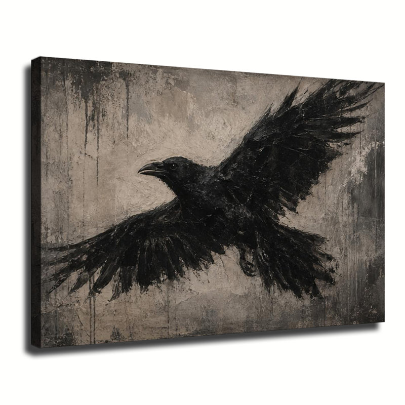 Art mural rétro sur toile, corbeau noir volant, 20 x 24 po
