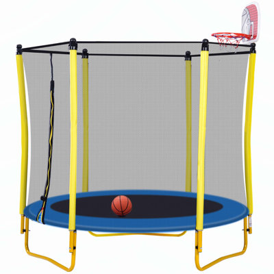 Versatile Kids' Trampoline with Safety Features and Bonus Basketball Hoop