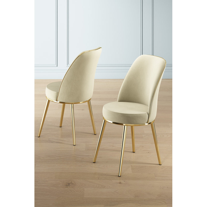 Ensemble de chaises élégantes (2 pièces), crème et or, 17,7 po x 35,8 po x 16,5 po | Structure 100% métal, tissu Babyface, dossier en mousse à 22 bandes et siège en mousse à 28 bandes | Design moderne et glamour pour le salon, la salle à manger et le bureau