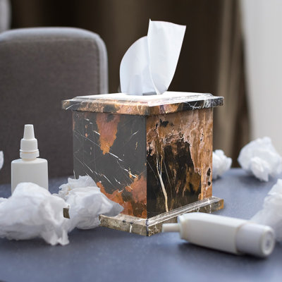 Exquisite Hand-Polished Kings Gold Marble Rectangular Tissue Box Cover, Luxury Home Décor Accent