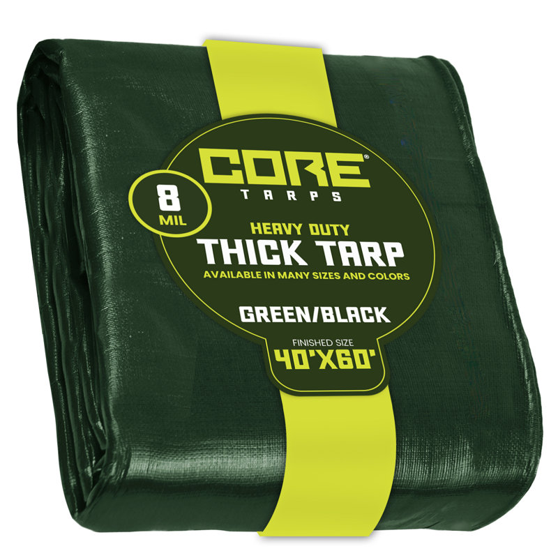 Bâche en polyéthylène robuste de 8 mil, imperméable, résistante aux rayons UV, Vert / noir, 40 ft. x 60 ft.