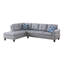 Canapé d'angle en L, revêtement en similicuir gris, 3 pièces, idéal pour les soirées cinéma et jeux, siège central rabattable, porte-gobelets, coussins décoratifs, rangement assorti, structure solide, rembourrage en mousse, ressorts noués à la main en 8 points.
