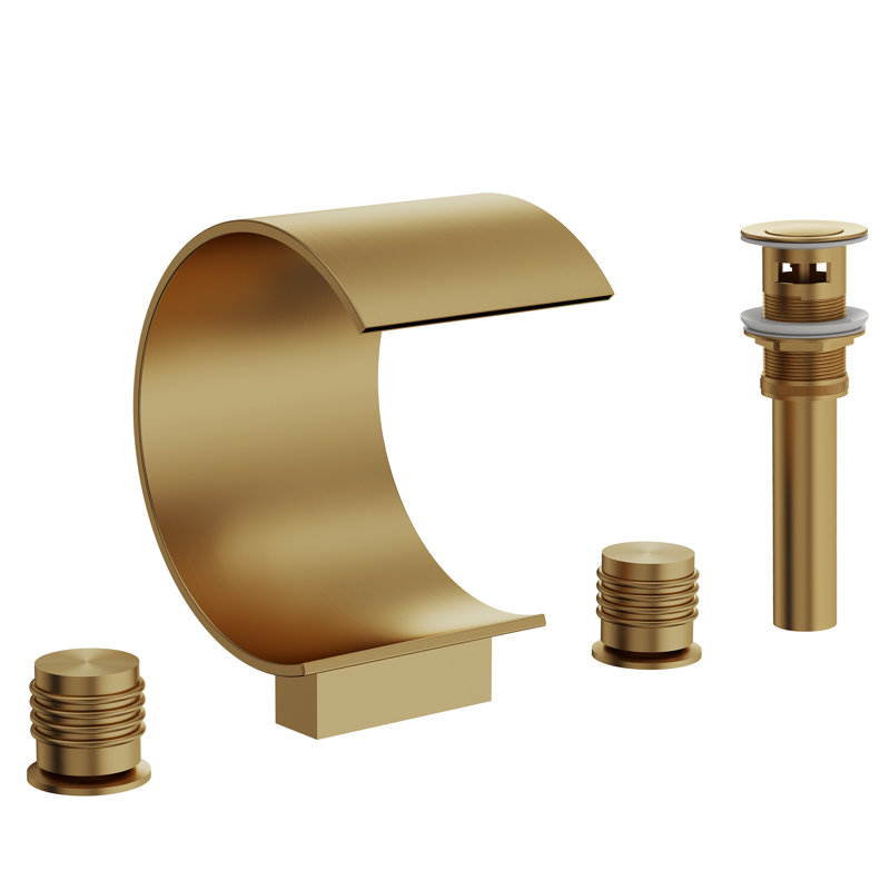 Widespread Bathroom Faucet 3 Hole, 2-handle Bathroom Sink Faucet with Drain Assembly, Brushed Gold