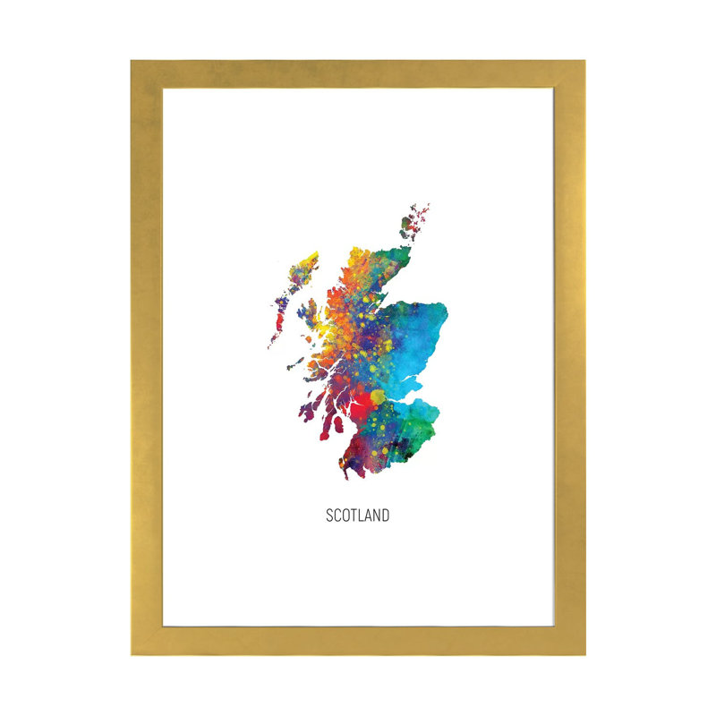 Carte d'Ecosse par Michael Tompsett - impression d'art graphique, Papier encadré doré, Blanc, H 32 po x l 24 po x P 1 po