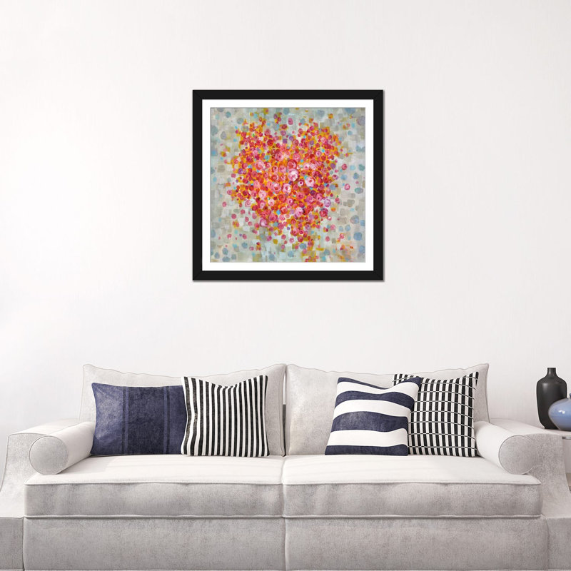 « circle of hearts », impression sur toile, H 18 po x l 18 po x P 1,5 po, Toile avec cadre noir, Blanc