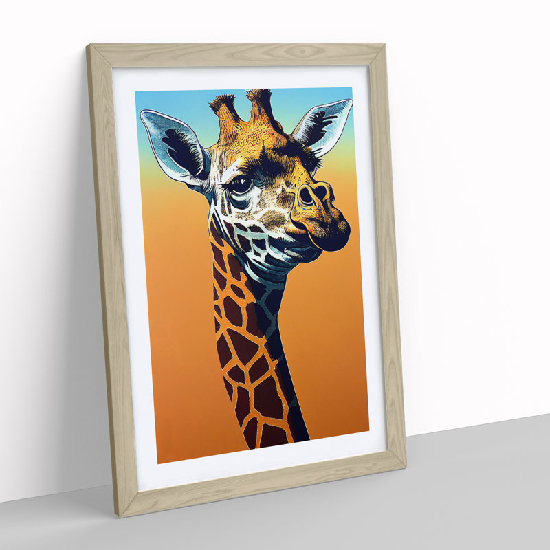Funky Giraffe - Single Picture Frame Print, 46cm H x 34cm W x 2cm D, Oak