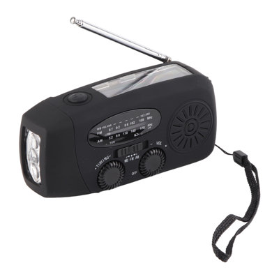 Radio solaire à manivelle avec lampe de poche DEL, portable FM/AM/WB/USB pour la prévention des catastrophes et les situations d'urgence (Noir américain)